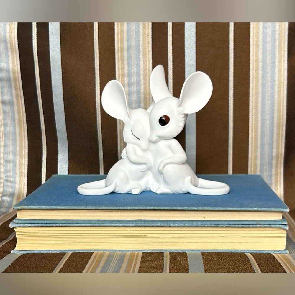 Vintage White Freeman Bone China Hugging Mice Figurine